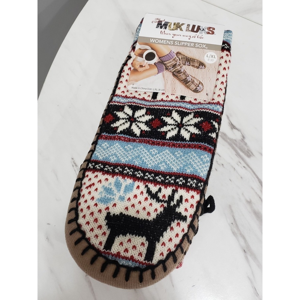 Muk Luks Women's Cabin Sox L-XL 8-10 Cameo Blue Slipper Socks New with Tags Xmas